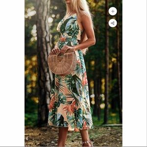 🌴Tropical Print Floral Halter Midi Dress🌺